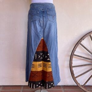 CUSTOM DENIM MAXI SKIRT Hand Made in South Africa Painted Woven Tribal Fabric 5